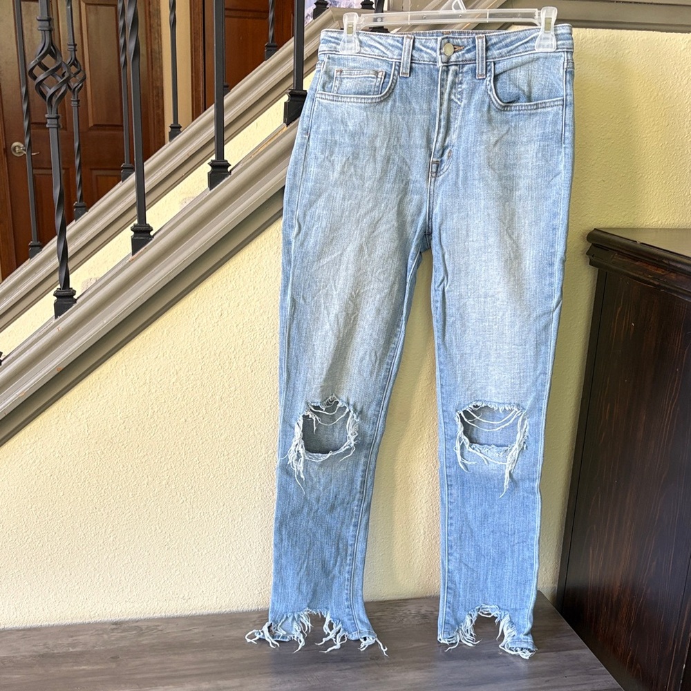 L'AGENCE Light Blue Distressed High Rise Skinny Jeans Size 27